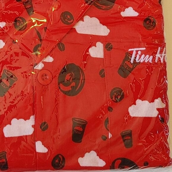 FUN Tim Hortons PJs Pajama Set Red Flannel Sleep Shirt and Pants Small Medium - Picture 5 of 5